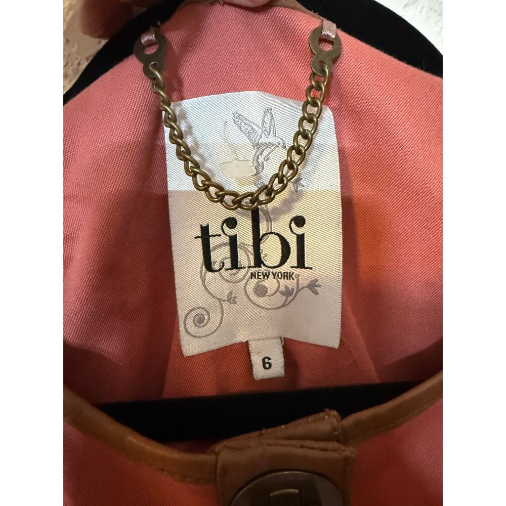 NWOT TIBI CORAL COTTON BLEND LEATHER TRIM BUTTON UP JACKET - Picture 3 of 12